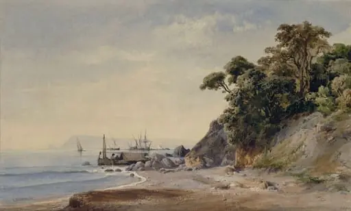 Coast near Toulon, by Vincent Joseph François Courdouan, watercolor, 1849