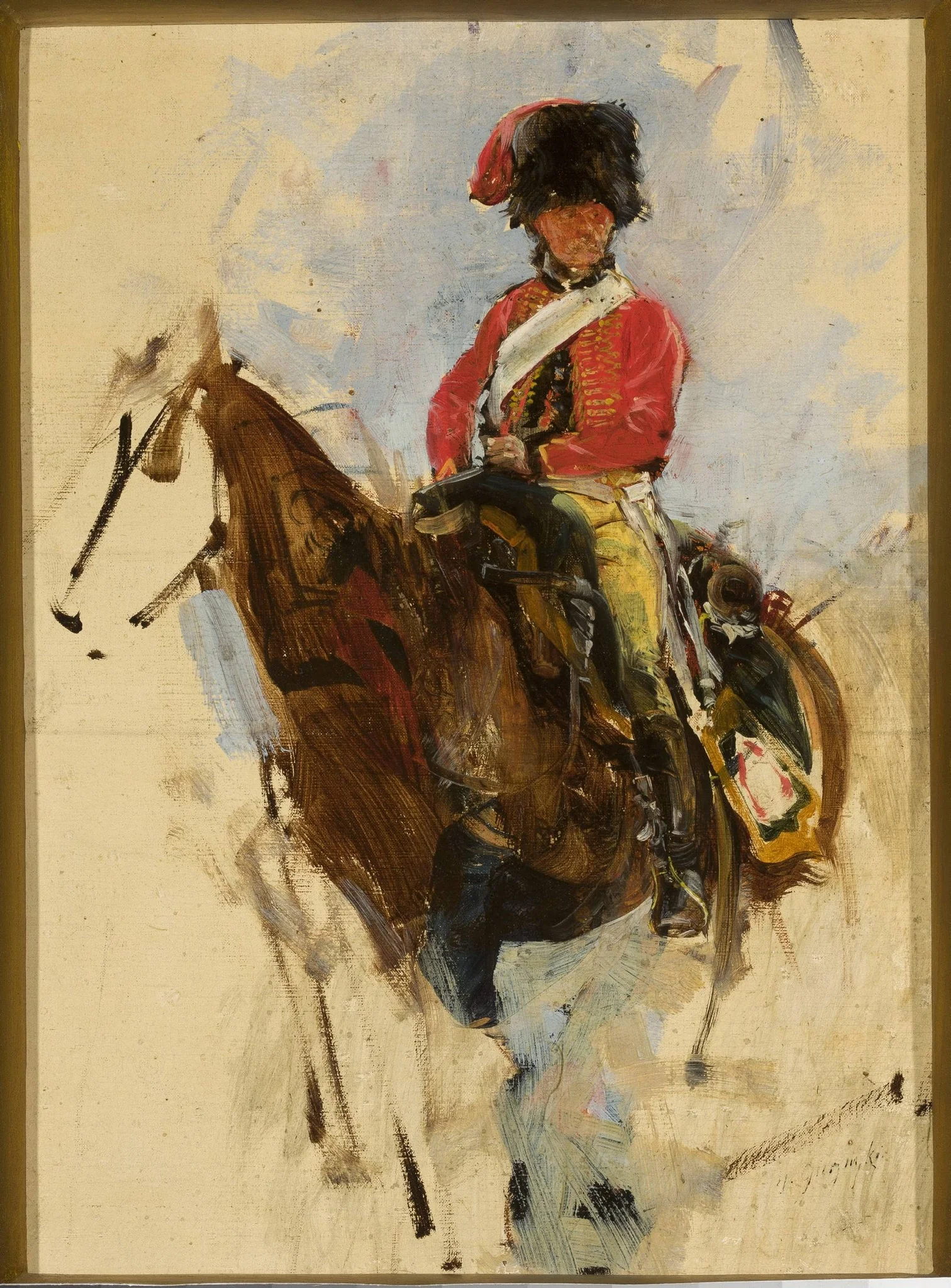 Sketch of a horseman, hussar, detail