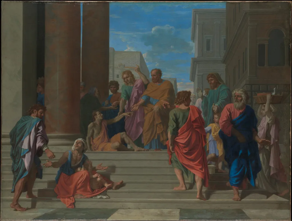 Saints Peter and John Healing the Lame Man, by Nicolas Poussin, oil, 1655