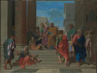 Saints Peter and John Healing the Lame Man, by Nicolas Poussin, oil, 1655