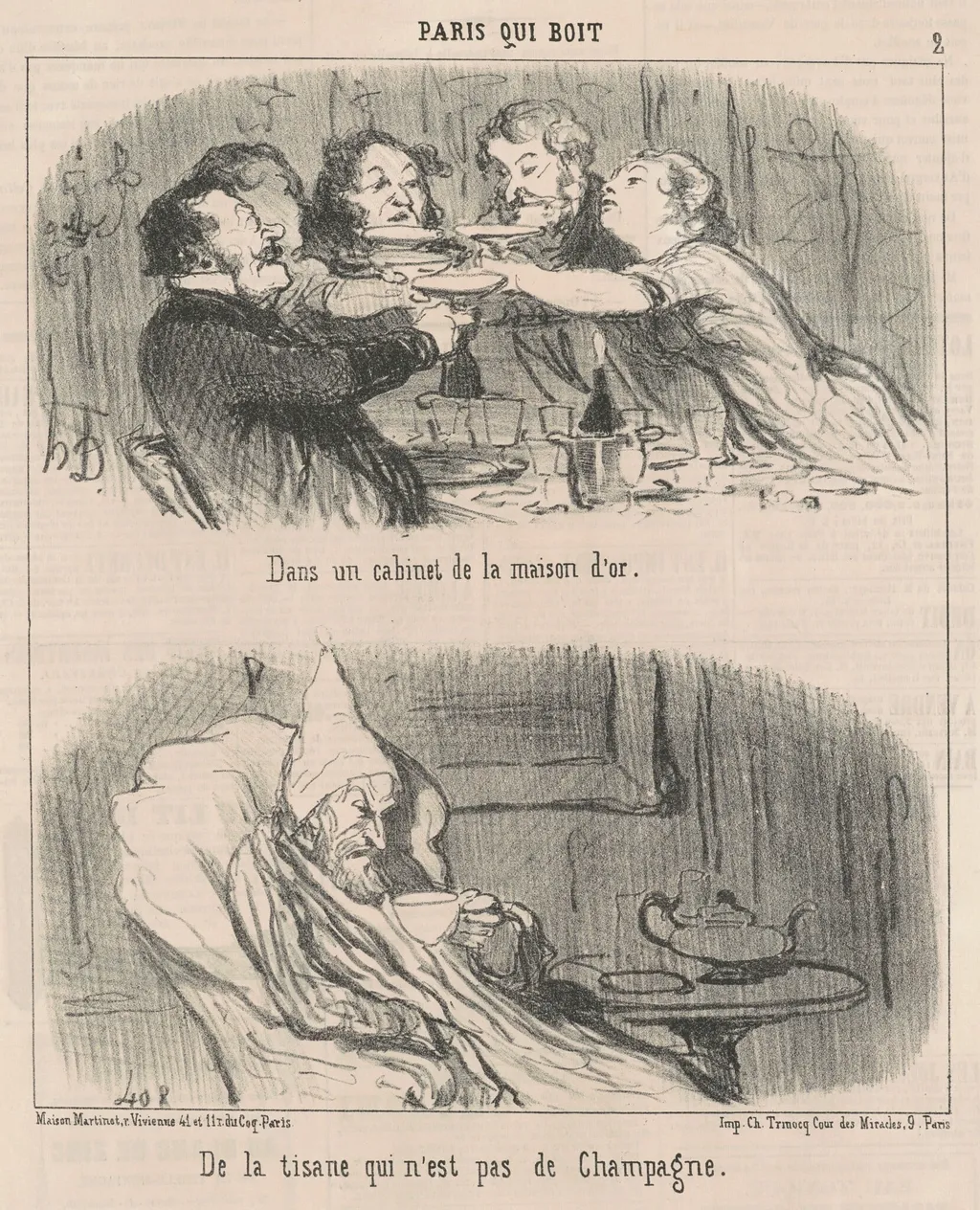 Dans un cabinet de la maison d'or, by Honoré Daumier, ink, 1852