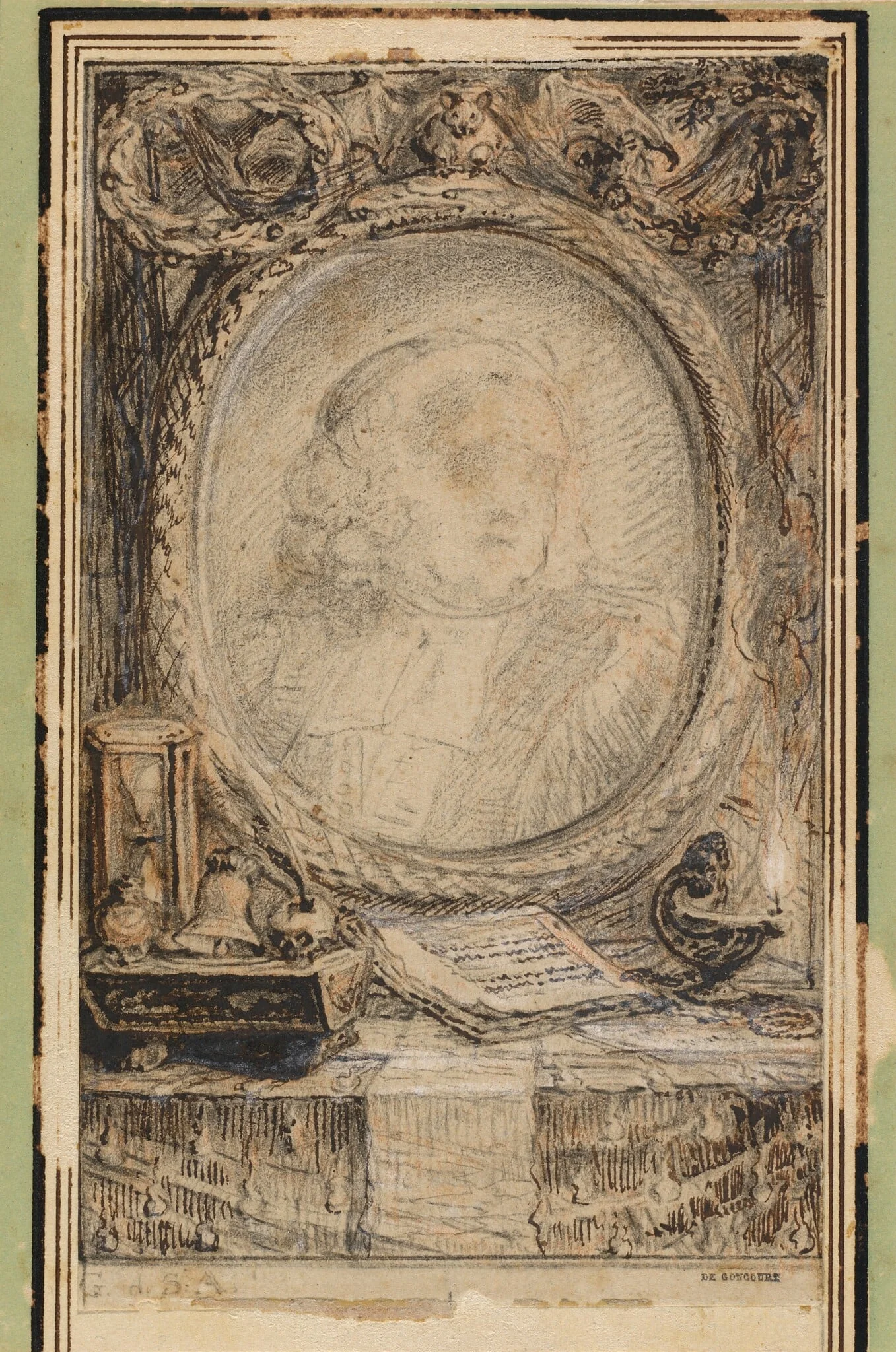 Allegorical Frame with a Bat, detail