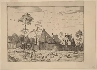 Shed with Cottage, by Johannes van Doetechum the Elder, ink, 1560