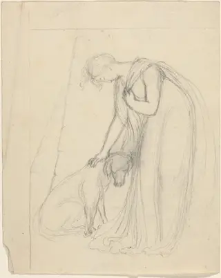 Woman Patting a Dog, by John Flaxman, graphite, 1790