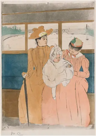 In the Omnibus, by Mary Cassatt, ink, 1890
