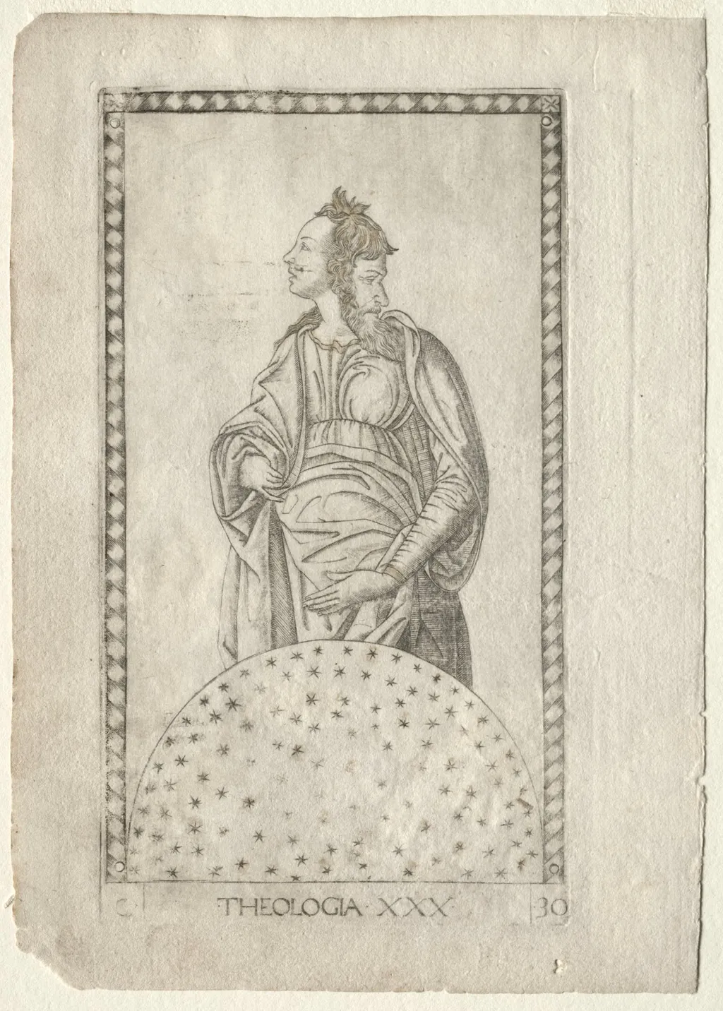 Theology (from the Tarocchi, series C:  Liberal Arts, #30), by Master of the E-Series Tarocchi, 1467