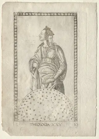 Theology (from the Tarocchi, series C:  Liberal Arts, #30), by Master of the E-Series Tarocchi, 1467