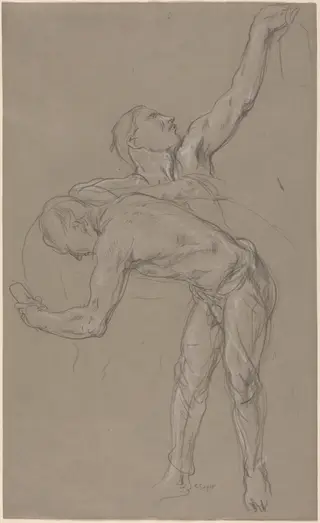 Two Male Figures: Study for "The Good Samaritan", by Charles Haslewood Shannon, chalk, 1918