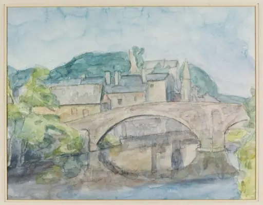 Old Bridge, Bridgend, Glamorganshire, by Graham Bell, watercolor, 1940