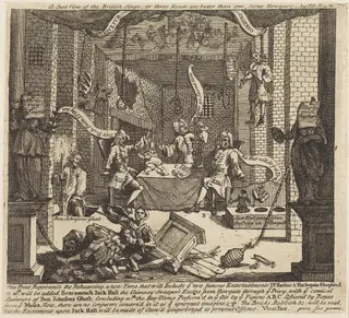 A Just View of the British Stage, by William Hogarth, ink, 1724