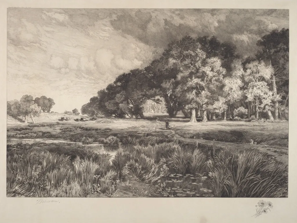 Long Island Landscape, by Thomas Moran, ink, 1889