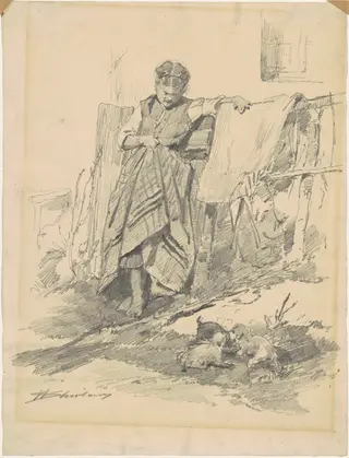 Woman Watching Puppies, by Walter Shirlaw, graphite, 1801