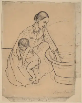 The Bath [recto], by Mary Cassatt, graphite, 1890