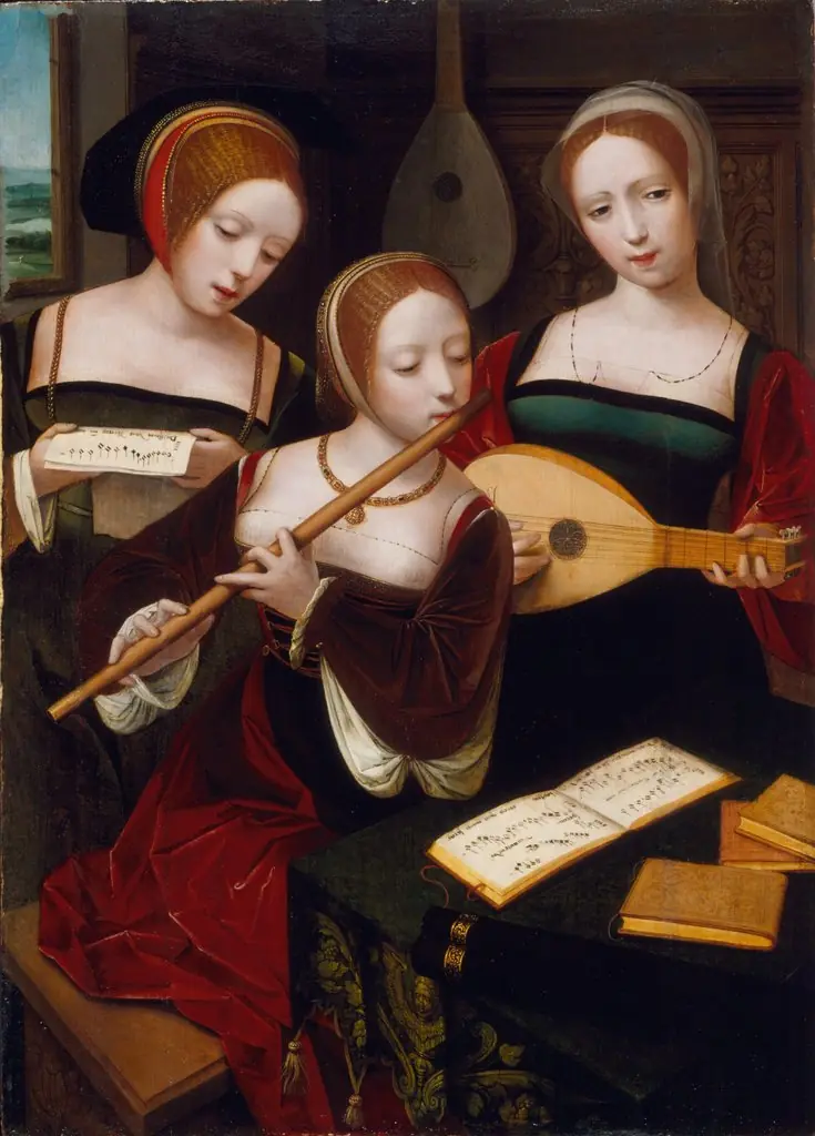 Three Musicians, by Master of the Female Half-Lengths, oil, 1530