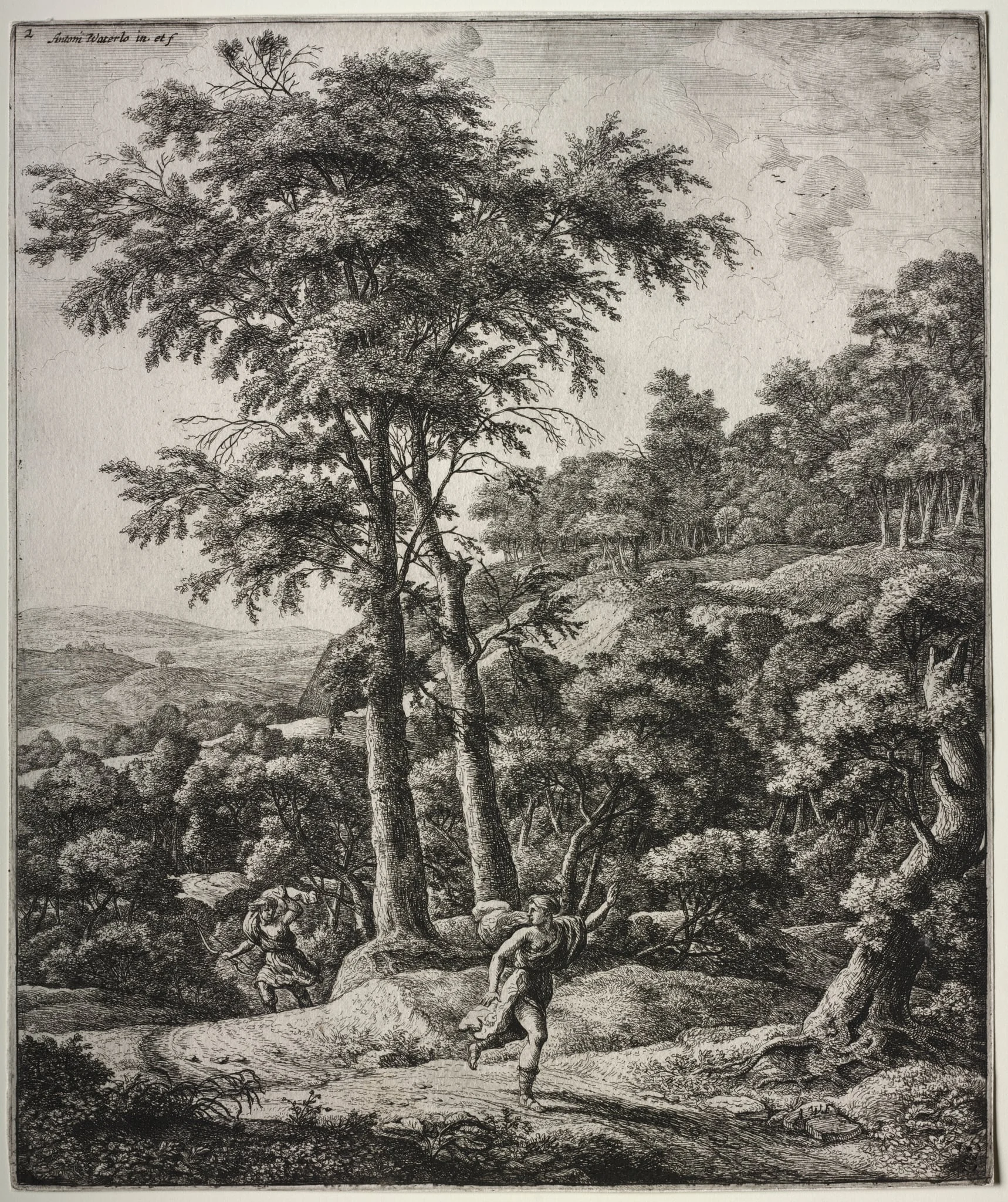 Six large upright landscapes with scenes from Ovid's Metamorphoses: Apollo and Daphne, detail