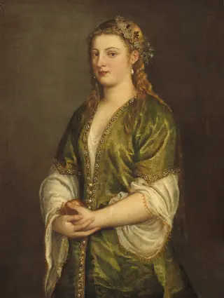 Woman Holding an Apple, by Titian, oil, 1550