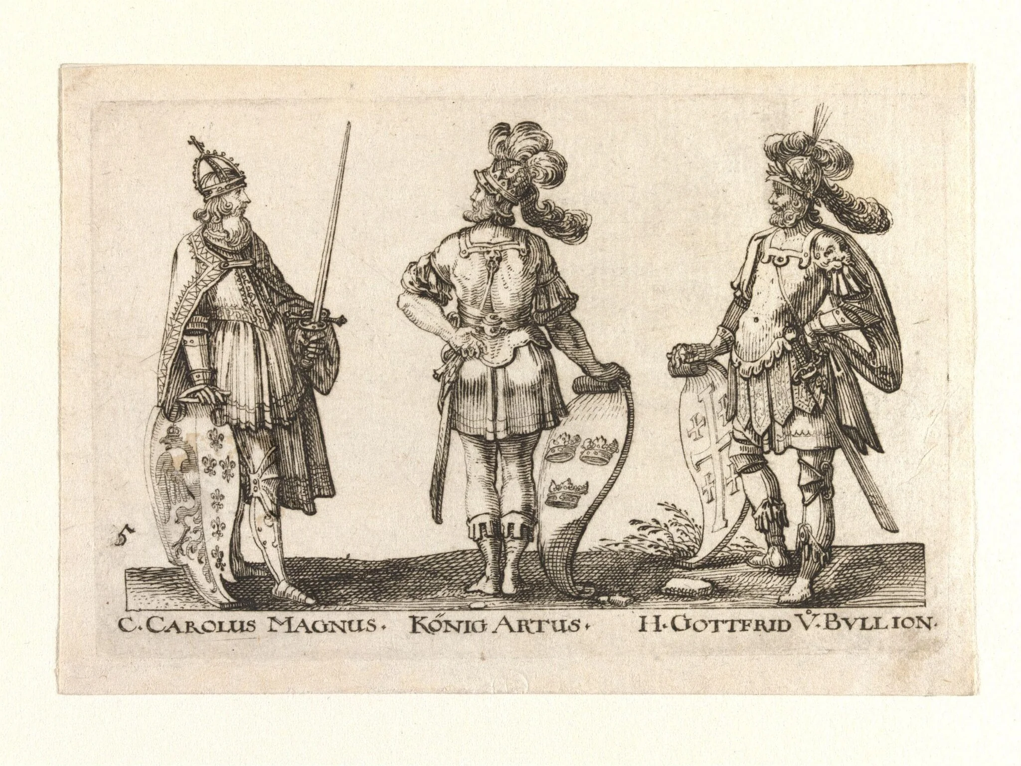 Charles the Great, King Arthur and Godfrey of Bouillon, detail