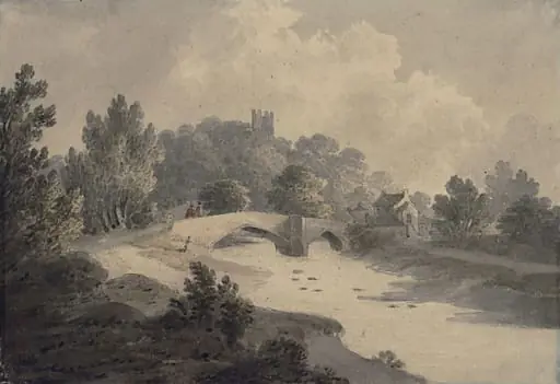Bridge over the river at Helmsley, in Yorkshire,, by Bourne, watercolor, 1850