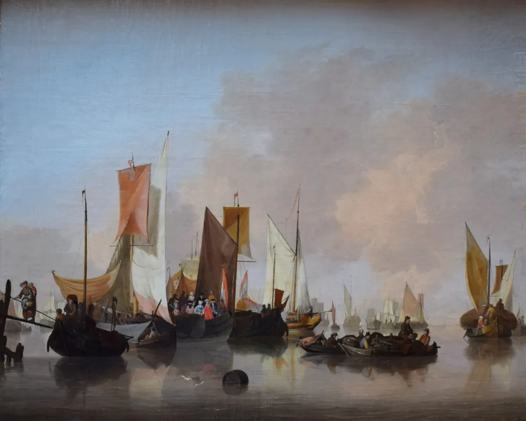 Dutch Vessels in a Calm Water, by Jan van Os, oil, 1750