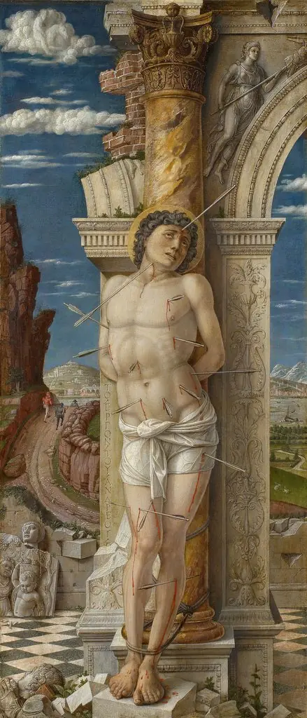 Saint Sebastian, by Andrea Mantegna, tempera, 1450