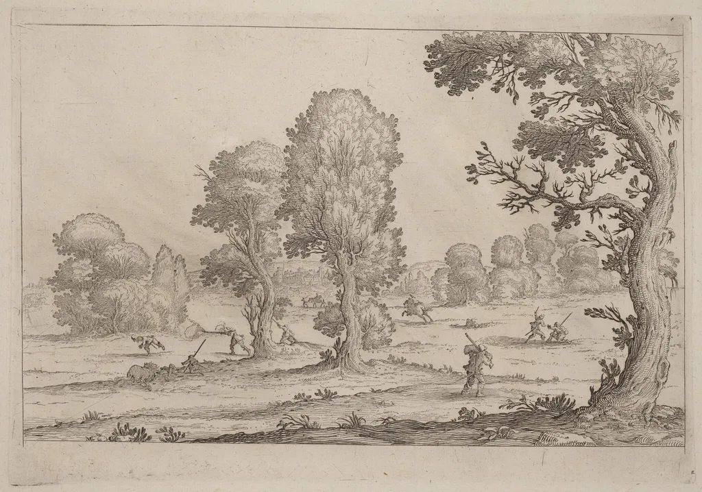 Men Fighting in a Landscape, by Ercole Bazicaluva, ink, 1638