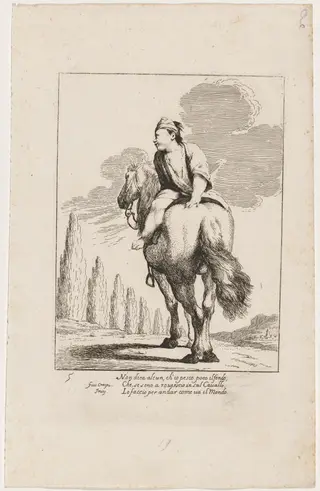 Cacasenno Riding a Horse Backwards, by Giuseppe Maria Crespi, ink, 1712