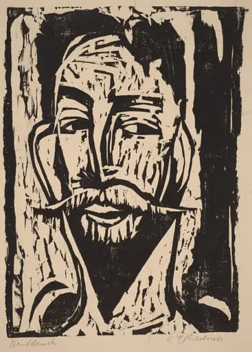 Head of Prof. Dr. Graef, by Ernst Ludwig Kirchner, ink, 1915