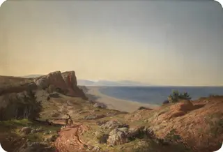 A Landscape. Recollections of Andalusia: the Mediterranean coast near Torremolinos, by Carlos de Haes, oil, 1860