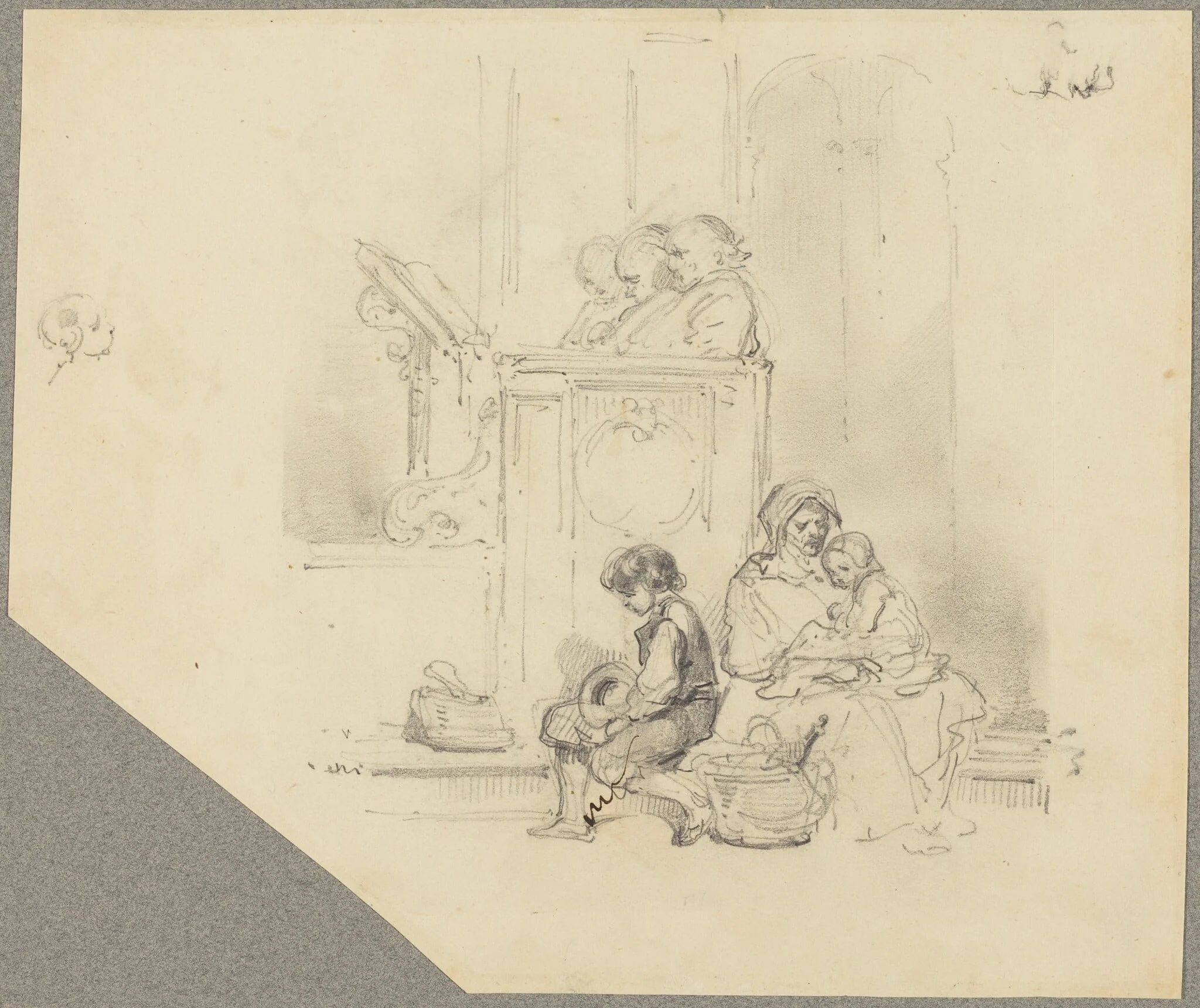 Figures at a Church Service, detail