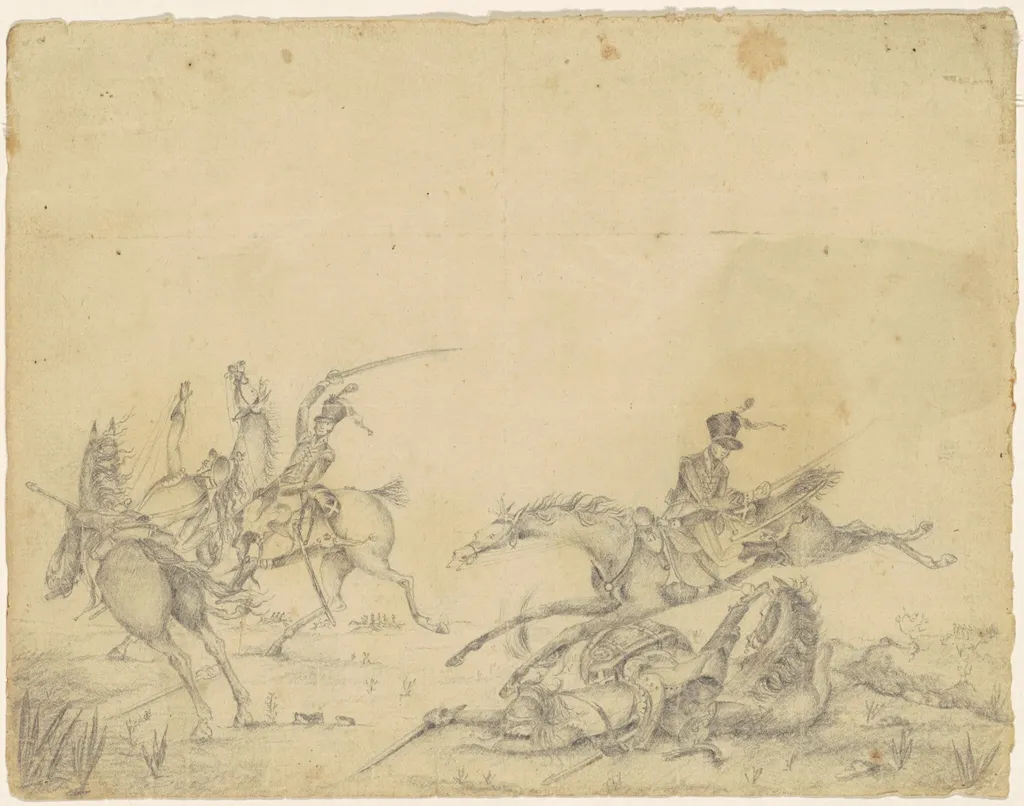 Cavaliers in Battle, by Asa B. Sizer, graphite, 1820