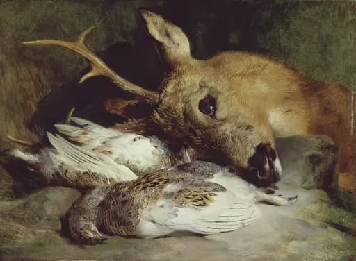 Head of a Roebuck and Two Ptarmigan, by Edwin Landseer, oil, 1830