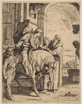 The Prodigal Son Bids Farewell to His Father, by Theodoor van Thulden, ink, 1638