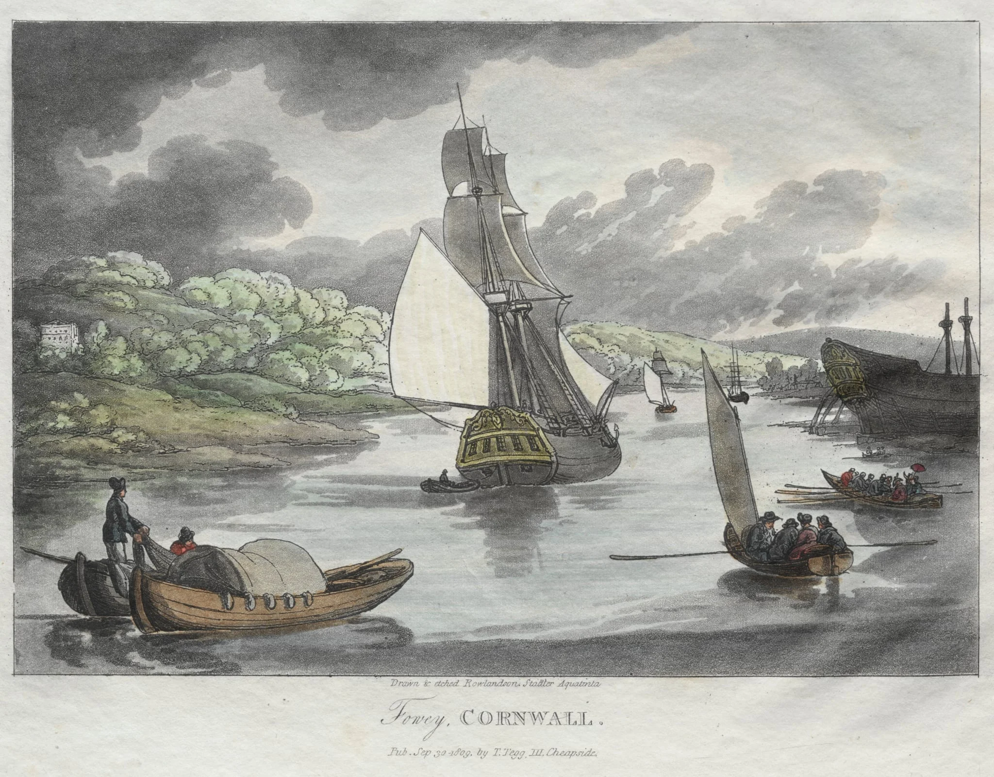 Rowlandson's Sketches from Nature: Fowey, Cornwall, detail