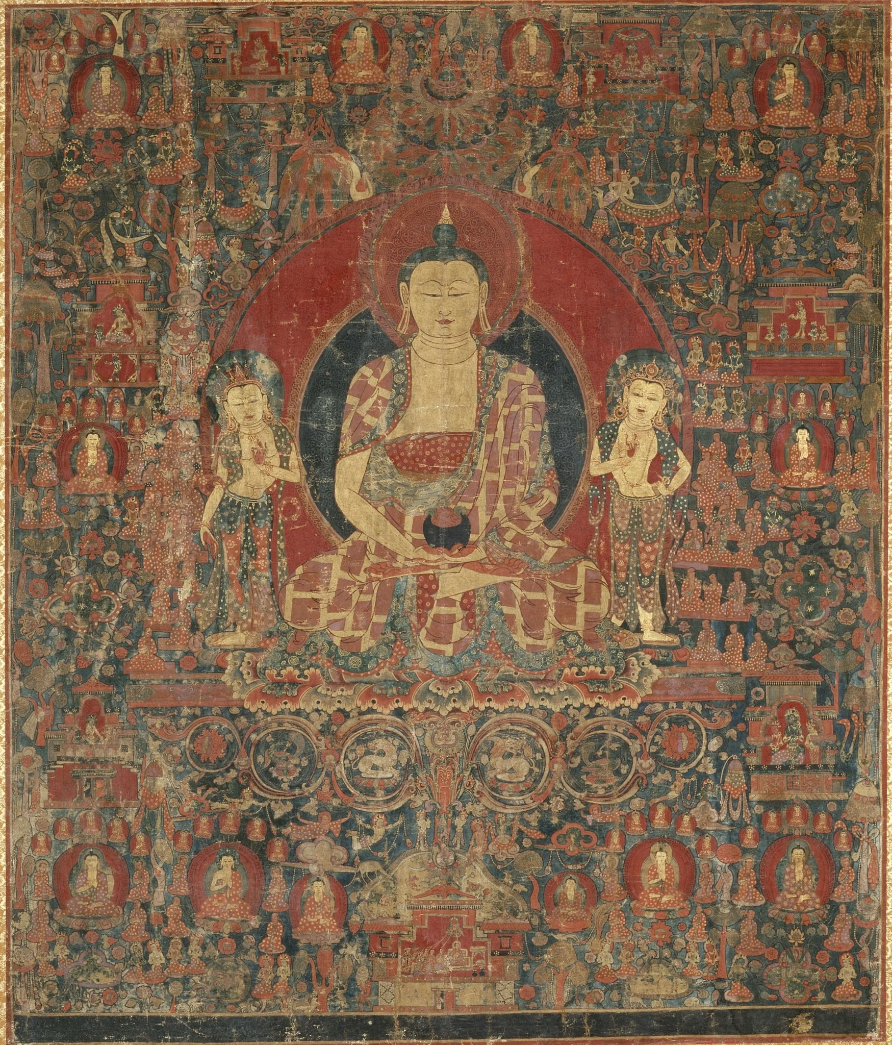The Jina Buddha of Infinite Light (Amitabha) in His Pure Land Paradise (Sukhavati), detail