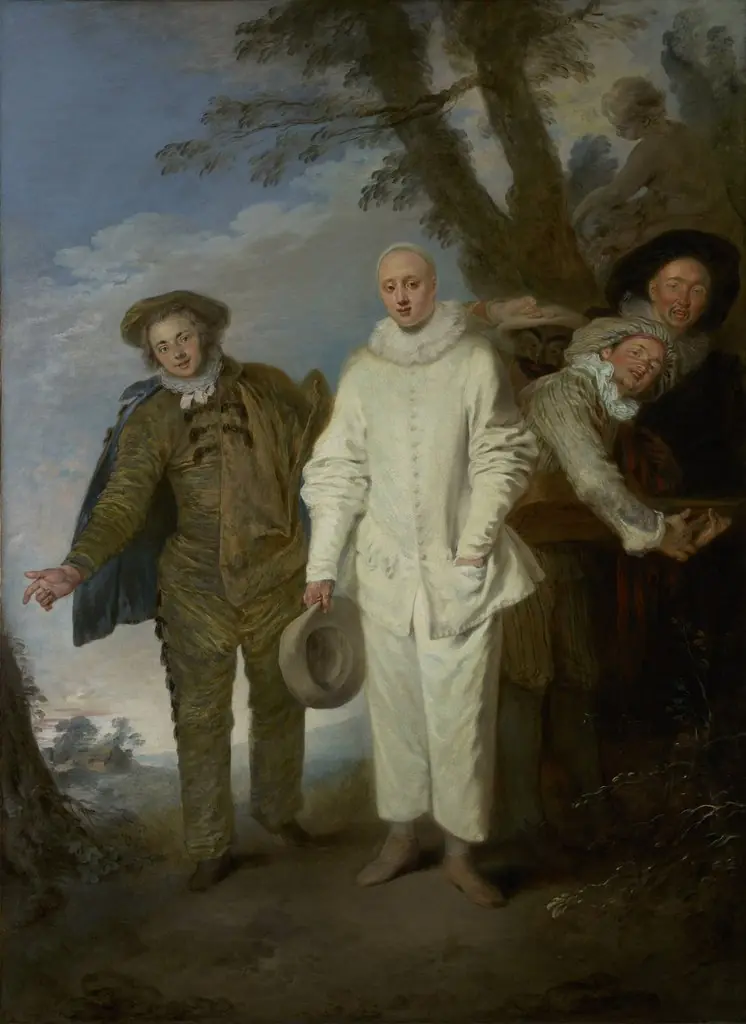The Italian Comedians, by Jean Antoine Watteau, oil, 1720