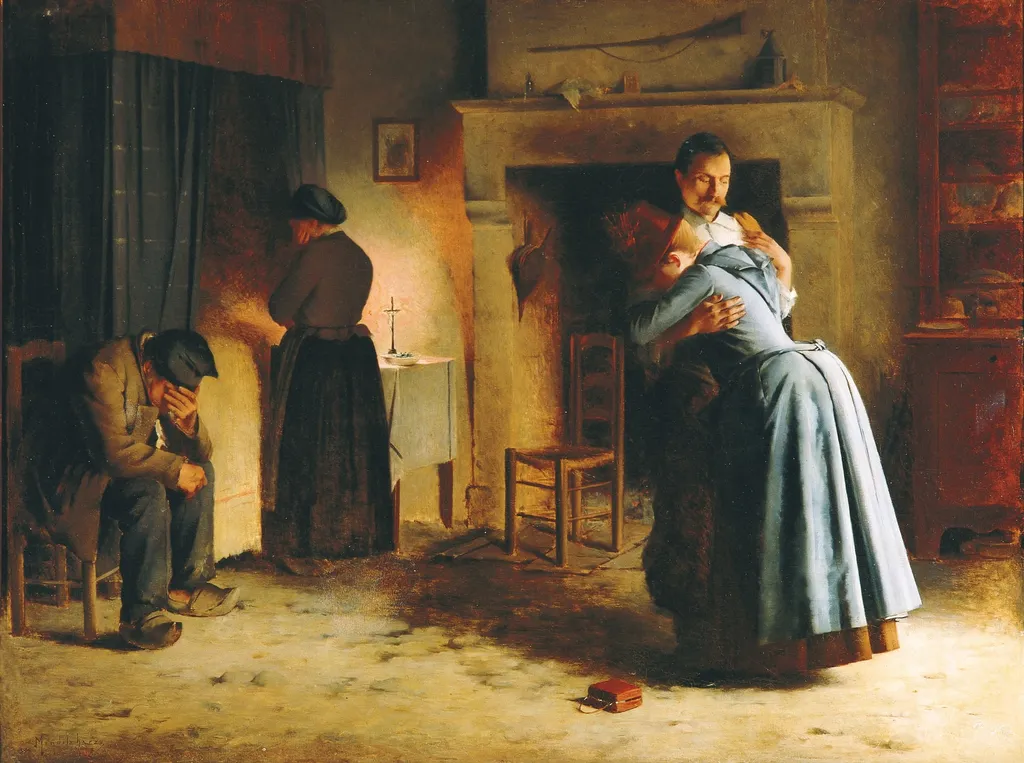 La vuelta al hogar, by Graciano Mendilaharzu, oil, 1893