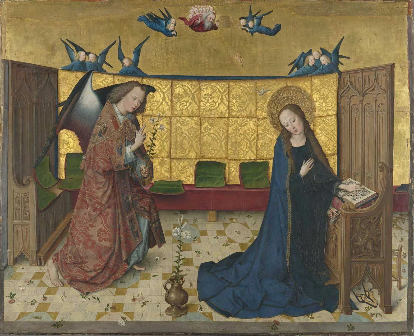 The Life of Mary: the Annunciation (lower half of the Crucifixion of Christ), detail