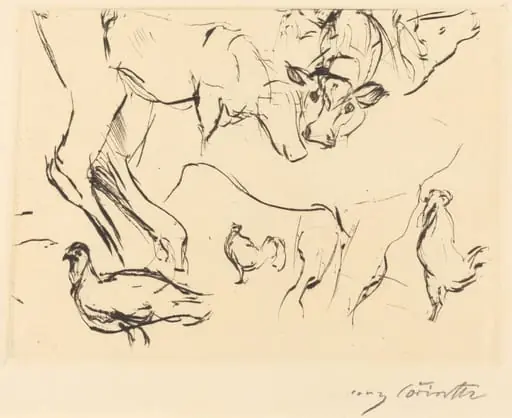 Verschiedene Tierstudien (Animal Studies), by Lovis Corinth, ink, 1917