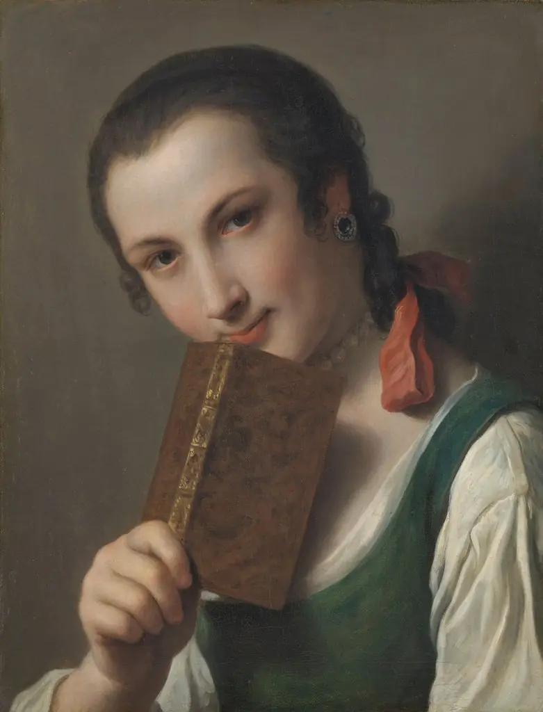 A Young Woman with a Book, by Pietro Rotari, oil, 1756