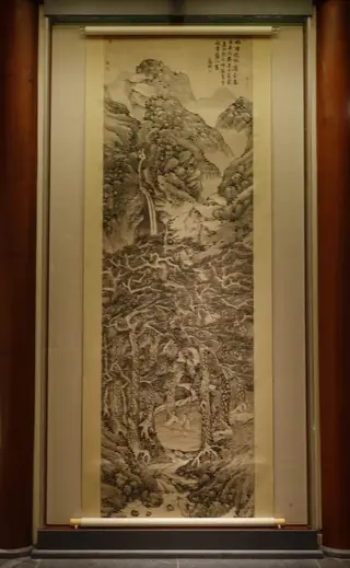 明　文徵明　松陰飛瀑圖　 軸|Recluse playing the zither in a pine grove, by Wen Zhengming, ink, 1540