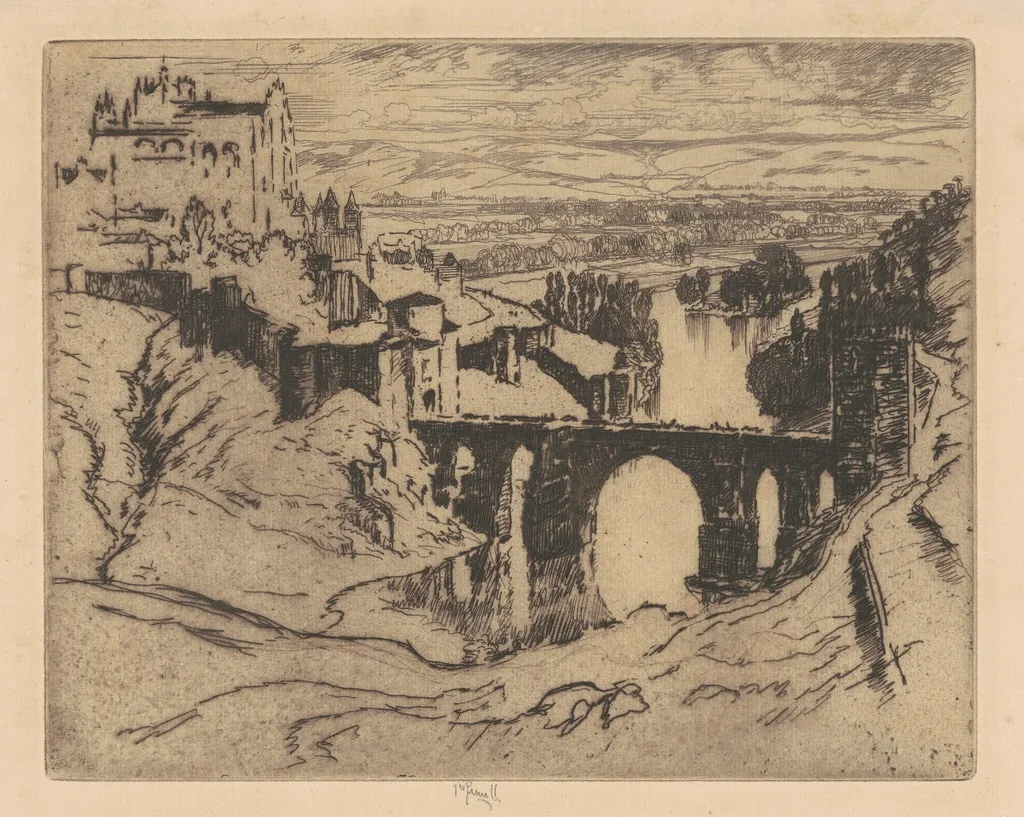 St. Martin's Bridge, Toledo, by Joseph Pennell, ink, 1904