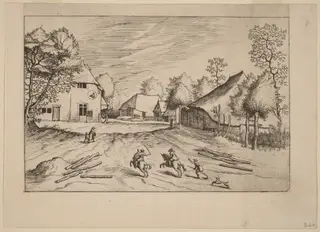 The Swann's Inn with Farms, by Johannes van Doetechum the Elder, ink, 1560