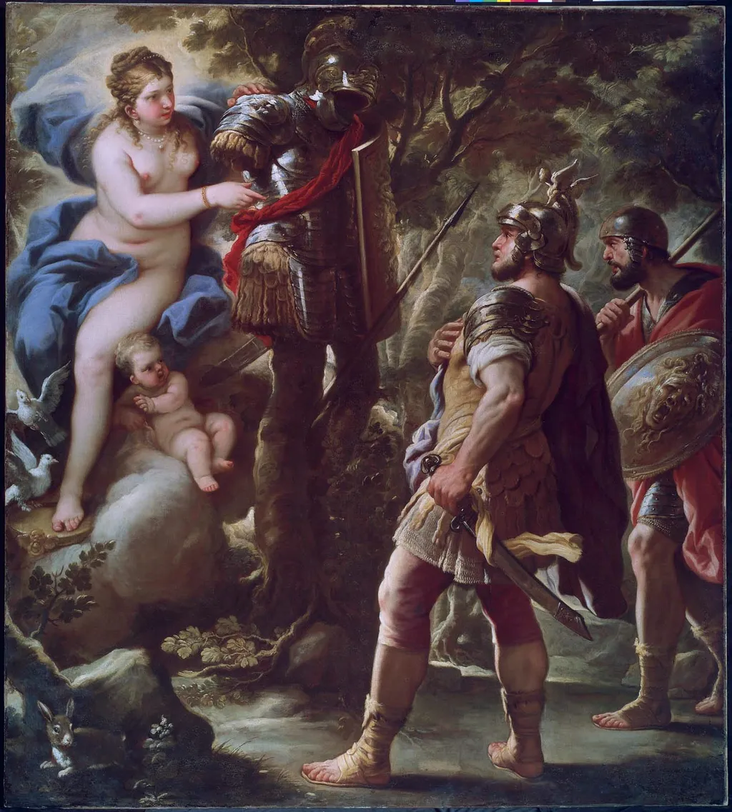 Venus Giving Arms to Aeneas, by Luca Giordano, oil, 1700