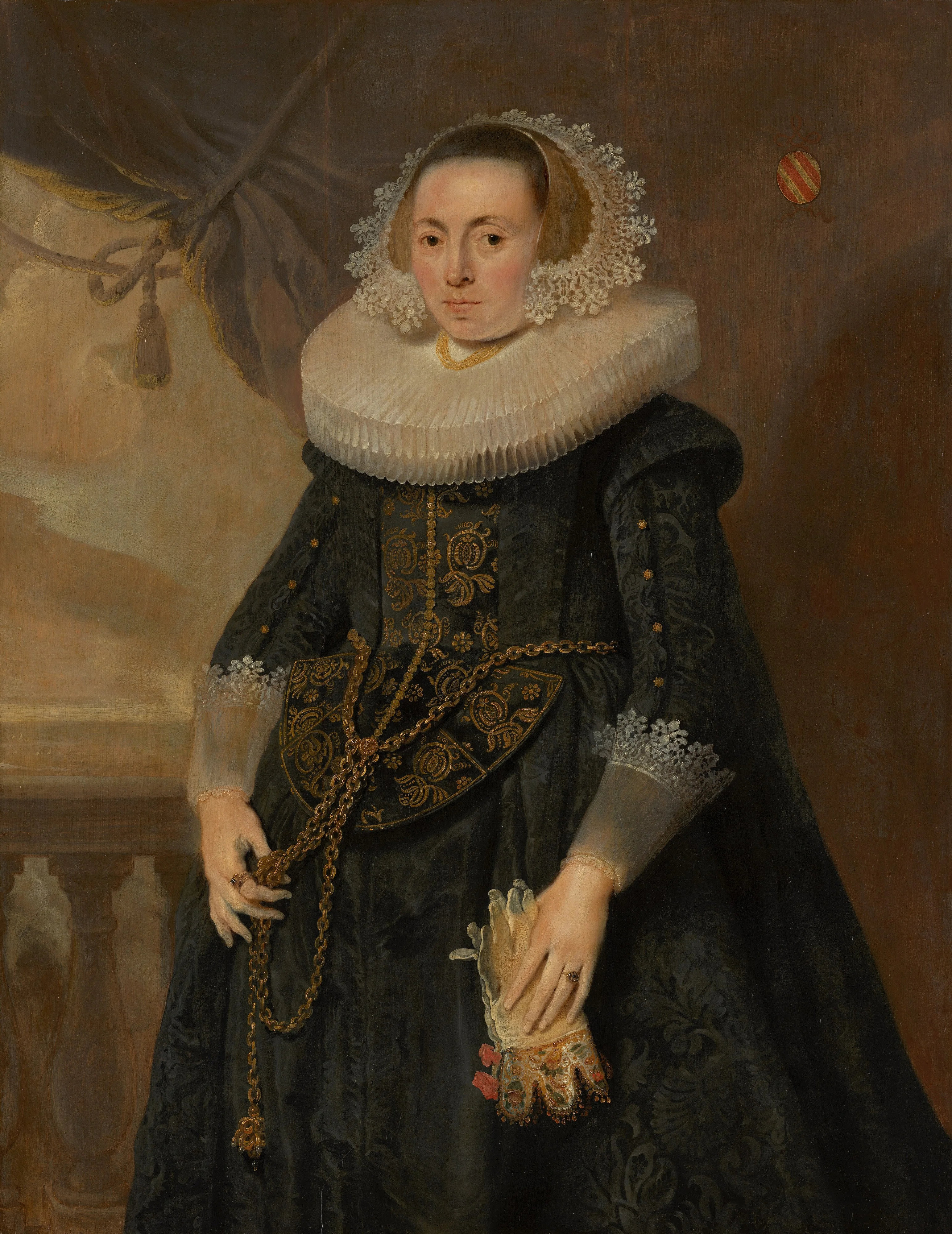 Portrait of an unknown lady with marriage glove, detail