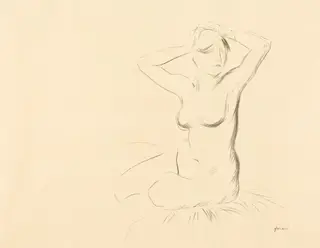 Etude de femme nue, les mains croisées au-dessous de la tête (Study of a Nude Woman, Her Hands Crossed behind Her Head), by Jean-Louis Forain, ink, 1900