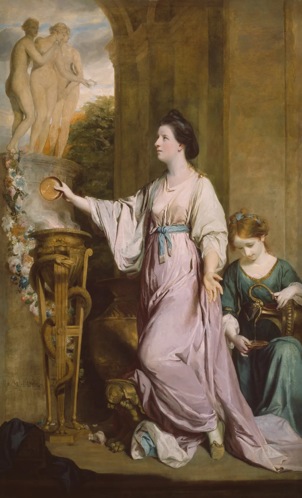 Lady Sarah Bunbury Sacrificing to the Graces, by Joshua Reynolds, oil, 1764