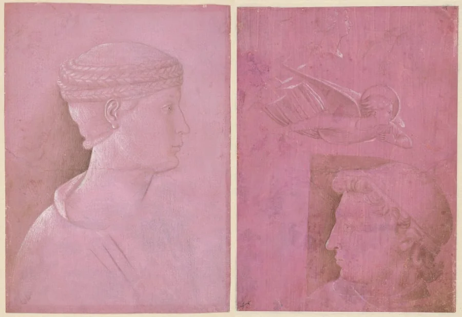 Bust of a Woman (recto); Head of a Man, Two Studies of a Woman's Profile, and a Study of An Angel (verso), detail