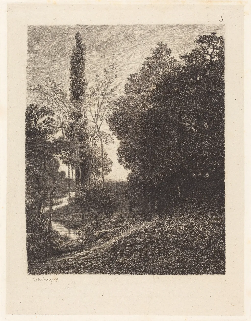 The Banks of the Cousin (Les Bords du Cousin), by Charles François Daubigny, ink, 1850