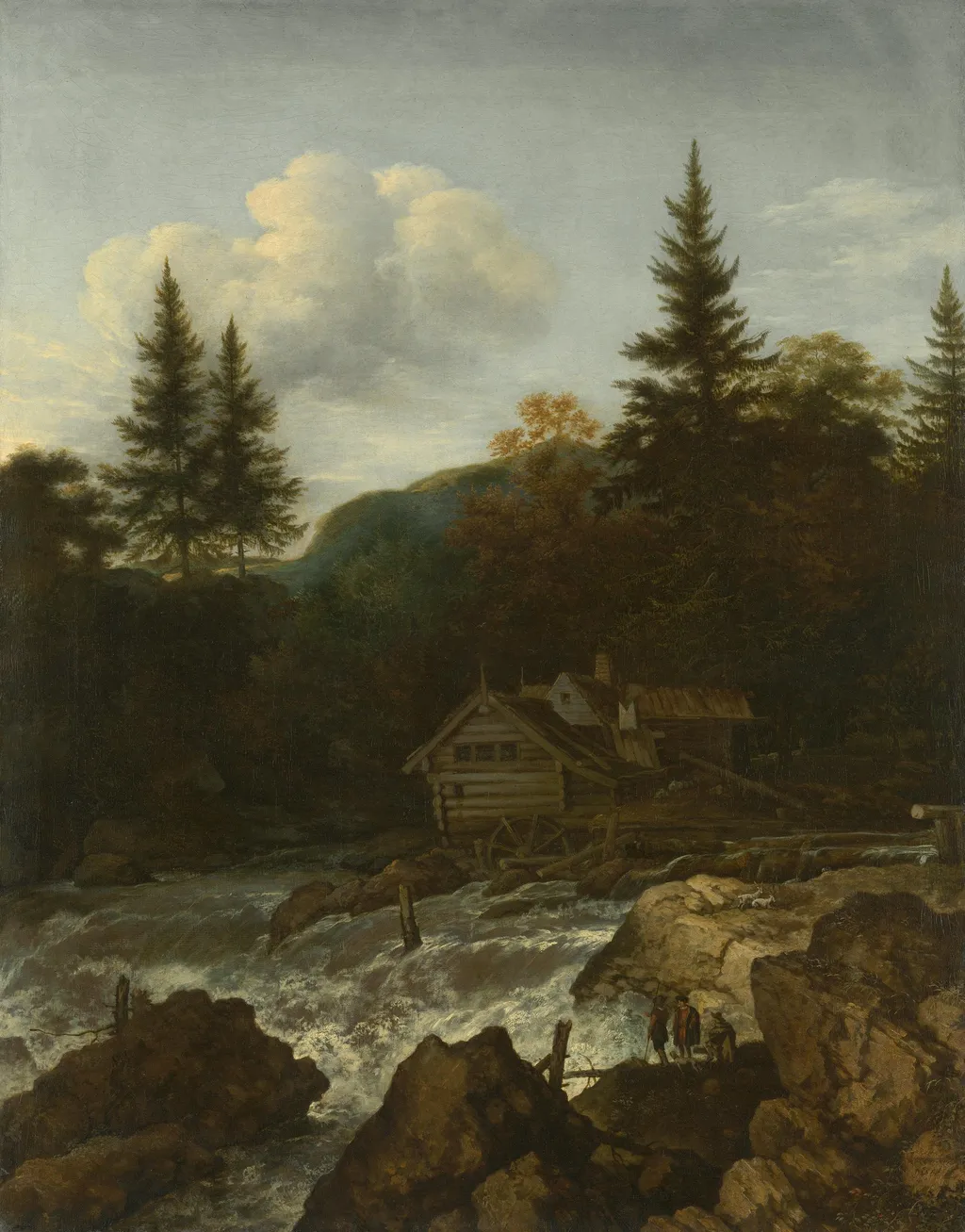 Scandinavian waterfall with a mill, by Allart van Everdingen, oil, 1650