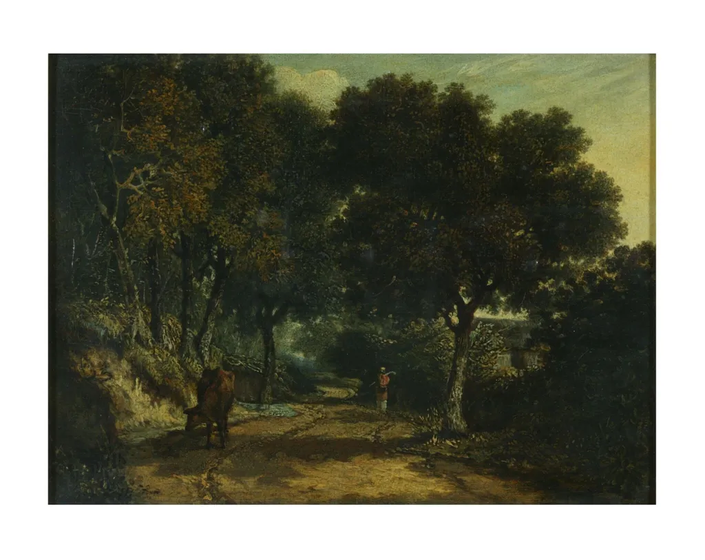 A Shady country road, by George Vincent, oil, 1850